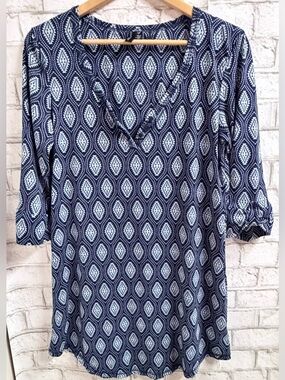 Cynthia Rowley Navy & White Geometric V-Neck Dress
